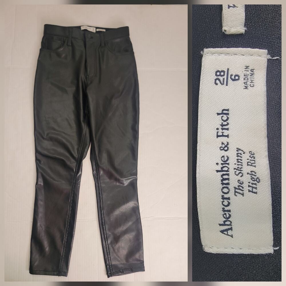 Abercrombie Faux Leather Pants Womens SZ 28 Curve Love High Rise Black Vegan